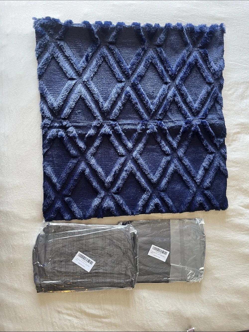 Navy Diamond Tufted Throw Pillow Covers - Set of 3